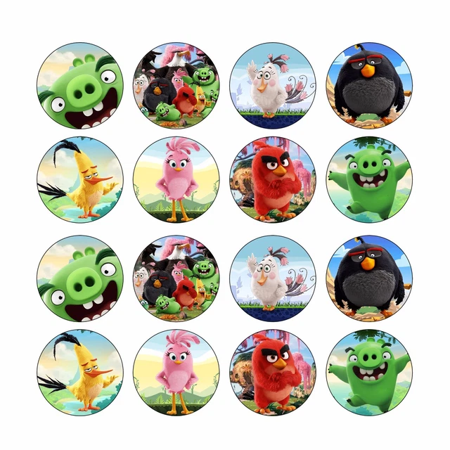 24X ANGRY BIRDS Edible Cupcake Toppers Birthday Wafer Paper Discs 4cm