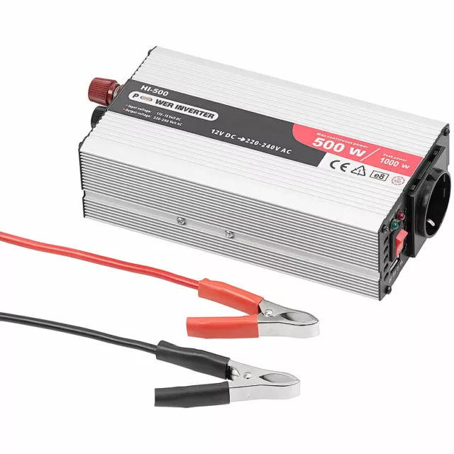 revolt Kfz-Spannungswandler mit 500 Watt, 230 Volt, USB, Peakpower 1.000 Watt