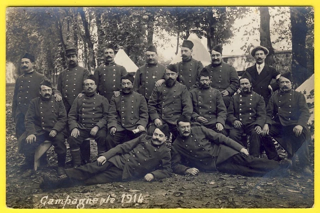 cpa Carte Photo WW1 "CAMPAGNE de 1914" Soldats du 22e Régiment Poilus Camp