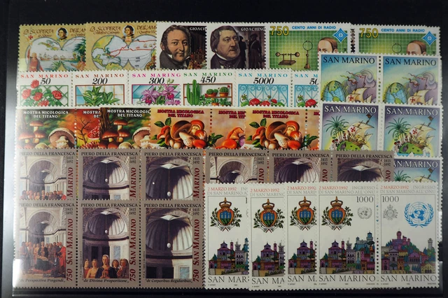 1992 San Marino; 32 komplette Jahrgänge mit Bl. 15 ohne MH, **/MNH, ME 1094,- 3