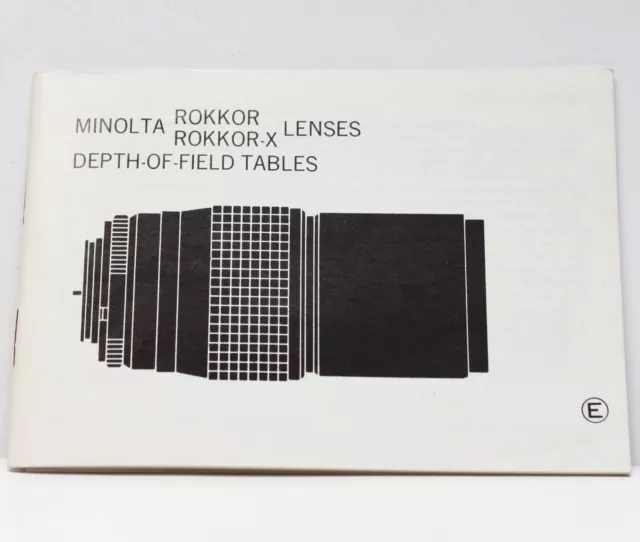 Minolta Rokkor Rokkor-X Lenses Depth Of Field Tables Guide Product Info