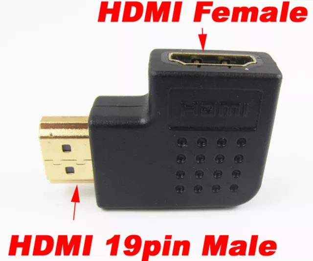 50pcs 19pin HDMI Male to Female M/F Left Angle 90D Gold Plated Adapter Converter