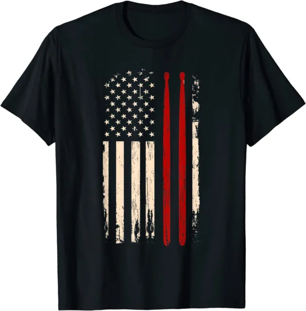 NEW LIMITED Vintage Drum Sticks American Flag Funny Drummer Gift For Him T-Shirt