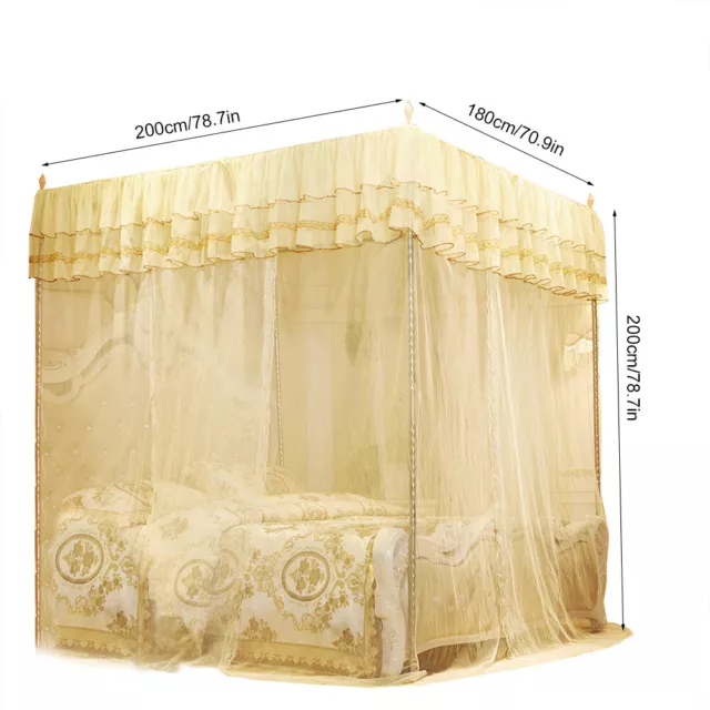 (L)Luxury PrincessThree Side Openings Post Bed Curtain Canopy Netting SN