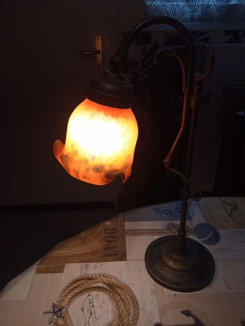Lampe de Bureau Art Nouveau En Pate de Verre Signée Tief