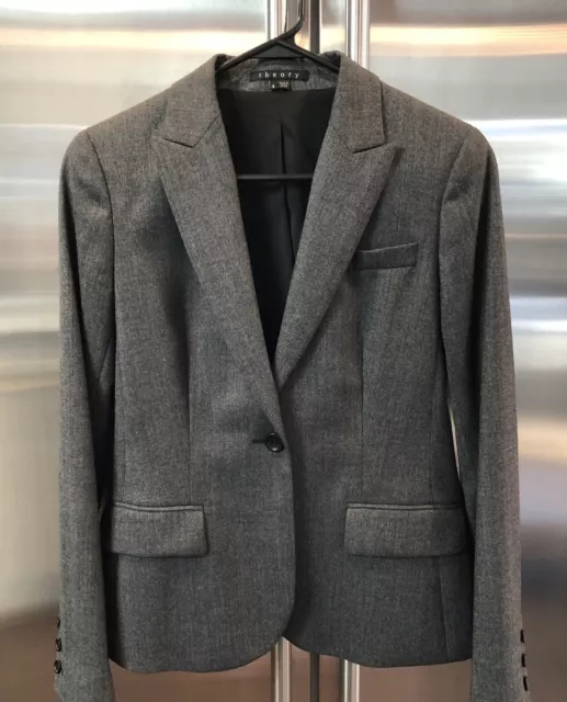 Women’s THEORY Gray Wool 1 Button Blazer Size 6