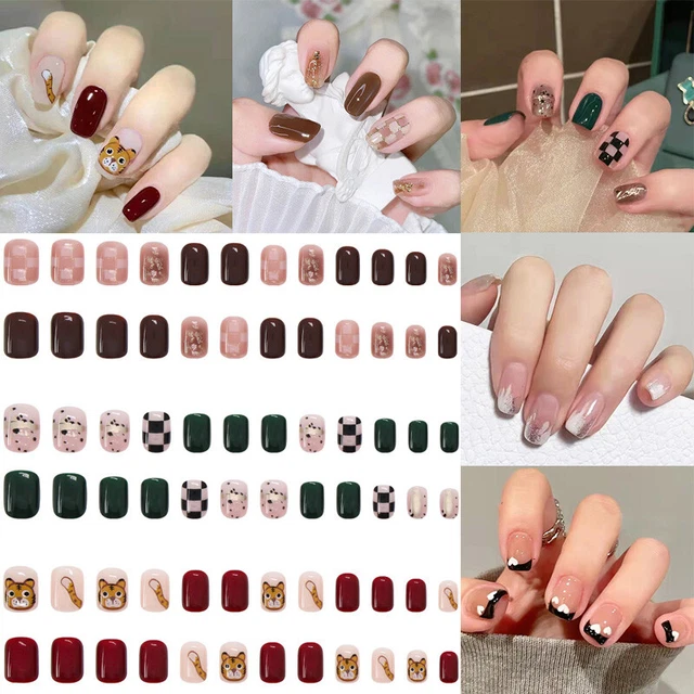 24pcs Complet Housse Faux Ongles Art Mate à Presser Cercueil Bouts Avec Col ,