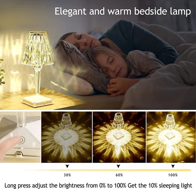 Lampada Da Tavolo Led Ricaricabile Cristallo Poldina Batteria Touch 3 Colori 8