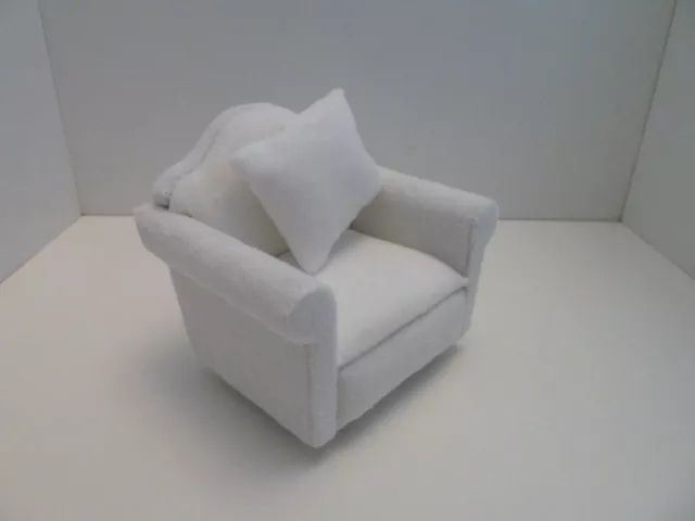 Chair Modern White Velour Lounge Furniture Dolls House Miniature 1:12th Scale 2