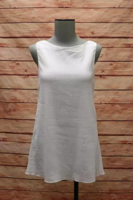 Stella McCartney Top White Sheer-Striped Cotton-Silk Size 36 Ruffled V-Back Tank