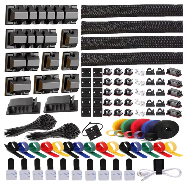 300 Pcs Cable Management Kit Wire/Cord Organizer Zip Ties Holder Adhesive Clips
