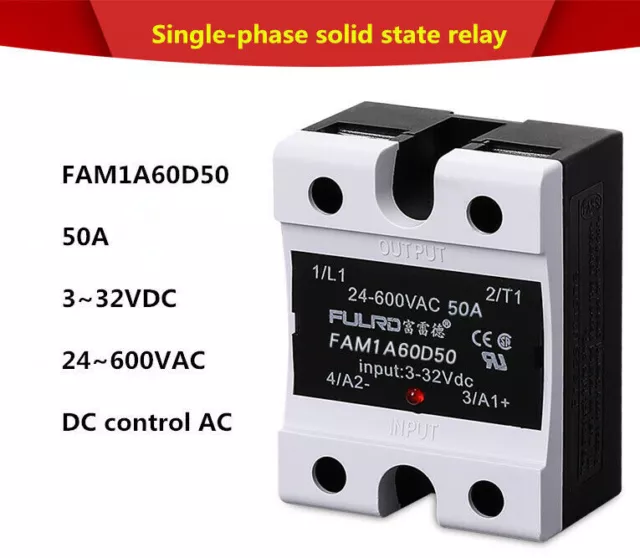 FULRD Single phase solid state relay FAM1A60D50 50A DC-AC 3~32VDC/24~600VAC SSR
