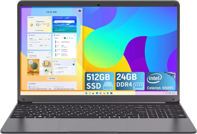 SGIN Laptop 15.6 Inch Intel Celeron N 12GB RAM 512GB SSD Windows 11 IPS Type-C