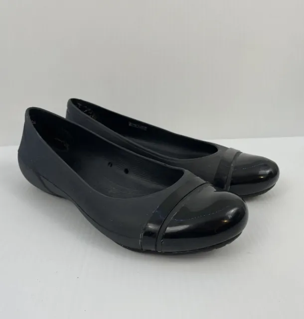 Crocs Cap Toe Ballet Flats Black Graphite Slip On Comfort Shoes Women's 10