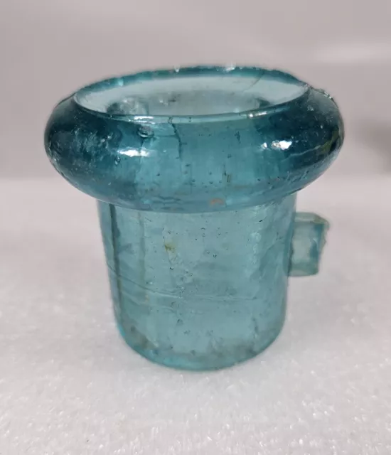 1800's Tab Style Lightning Rod Ice Blue Glass Insulator Crack Chips Bubbles