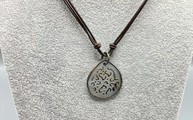 Silpada: Sterling Silver, M.O.P. Tear Drop Pendant Necklace on Leather Cord
