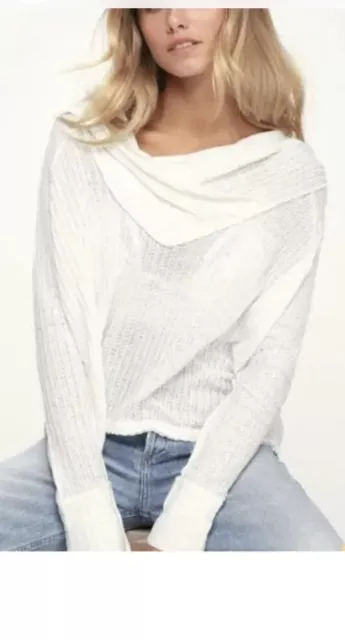 Free People We The Free Long Sleeve Waffle Knit Cowl Neck Top Size Small