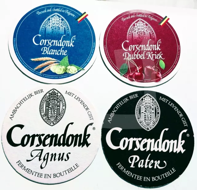 Set of 4 Corsendonk large round beer coasters ( Belgium)