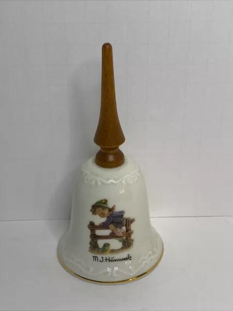 MJ Hummel Retreat To Safety Bell With Wood Handle And Gold Trim