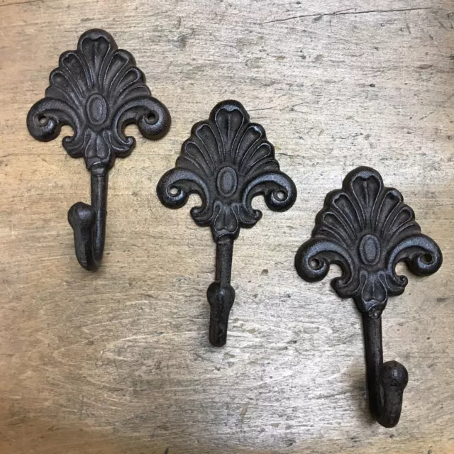 3 Cast Iron Antique Style Rustic Fleur De Lis Coat Hooks Hat Hook Rack Towel 615
