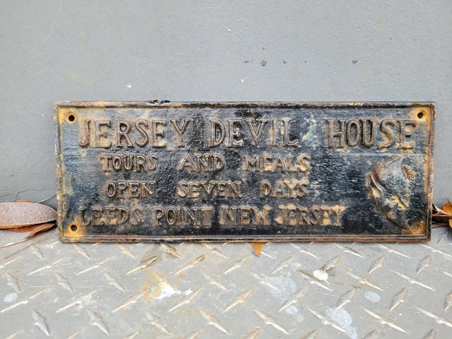 Vintage Jersey Devil House Sign Old Cast Iron Leeds Nj Haunted Ghost Tour Gas