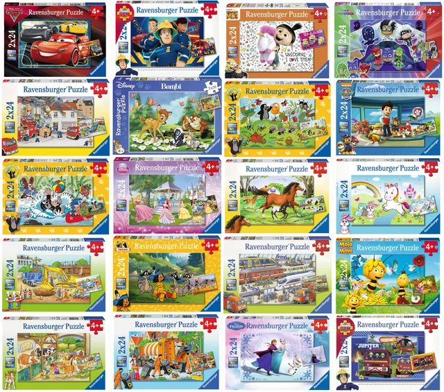 2 x 24 Teile Ravensburger Kinderpuzzle Disney Tiere Fahrzeug Pferde 34 Varianten