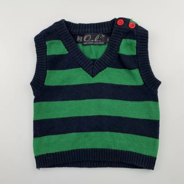 Boys size 00, Oobi, navy & green cotton vest / sweater, EUC