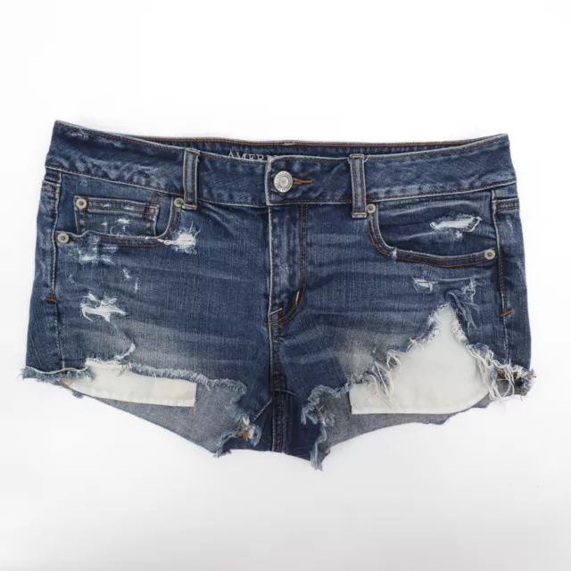 American Eagle AEO Shorts Womens 10 Denim Hot Pants Ripped Distressed Short Mid