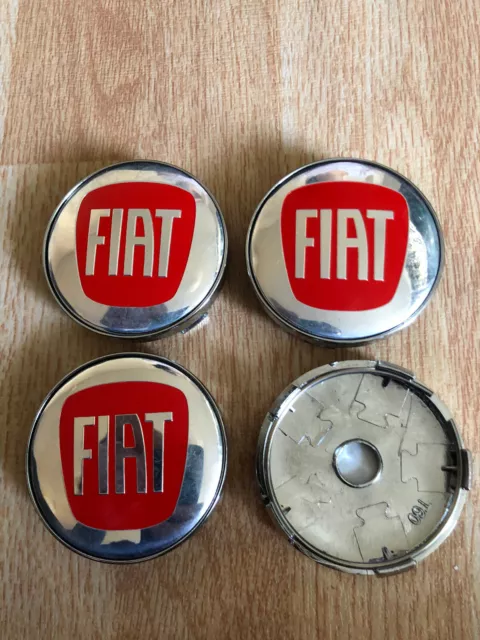 4x FIAT Alloy Car Wheel Centre Cap Hub Center Caps 60mm 6.0cm Chrome / Red UK