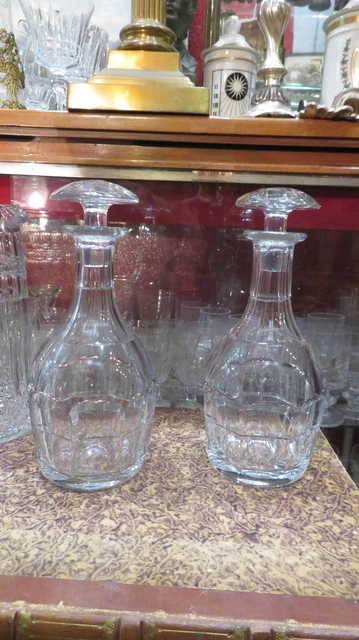 ancienne paire de grandes carafes cristal taillé epoque 1900 baccarat decanteur