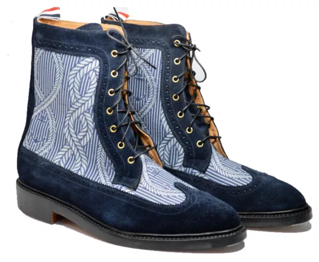 Thom Browne Wingtip Blue Suede Anchor Rope Lace Up Boots US 12 UK 11 NWB 2