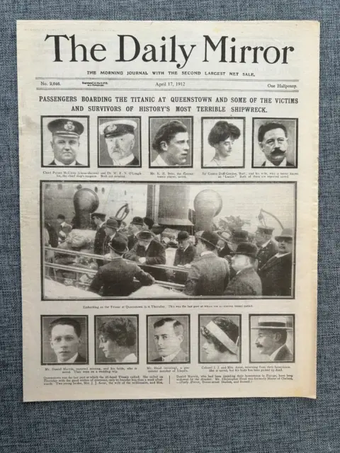 Daily Mirror Titanic Victims 17 April 1912 Authentic Reprint Newspaper