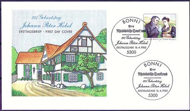 BRD 1985: Johann Peter Hebel! FDC der Nr. 1246 mit Bonner Sonderstempeln! 21-09