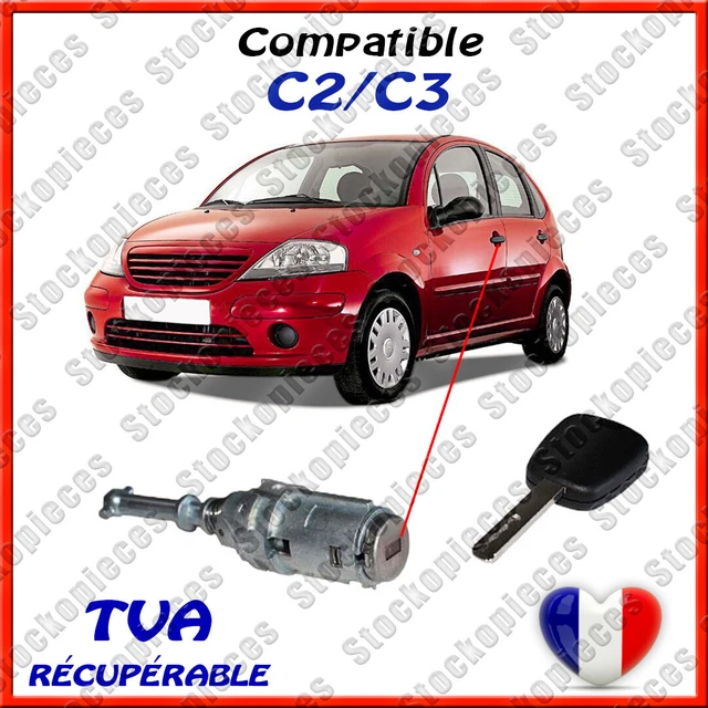 KIT Serrure + Barillet pour Porte Avant Gauche Citroen C2 C3 C3 PLURIEL + 2  clés 