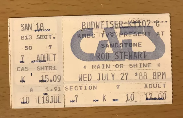 1988 Rod Stewart Out Of Order Tour Kansas City Concert Ticket Stub