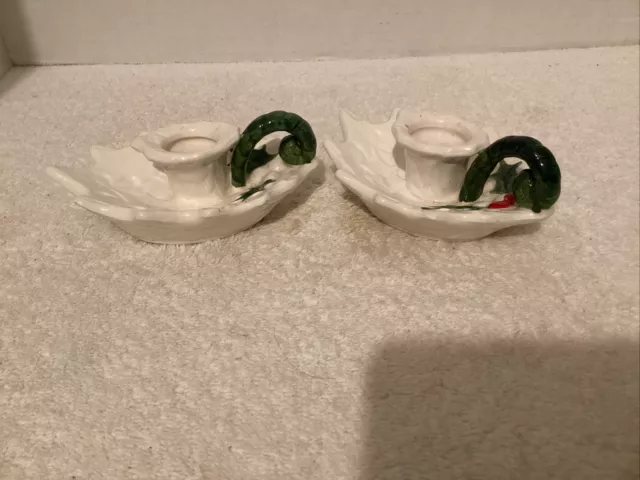 Vintage Lefton Holly White Candle Holder Christmas Japan 2.