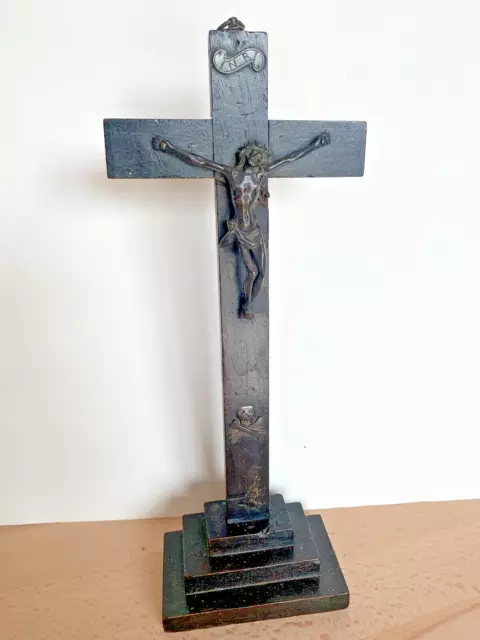 Ancien Christ en bronze sur Croix - Crucifix  début XIXe