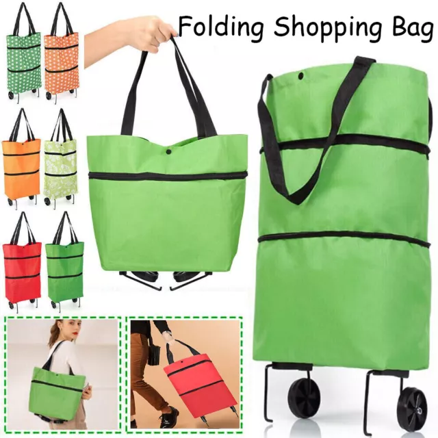 Folding Supermarket Shopping Bag Trolley Grocery Cart On Wheels Reusable Handbag