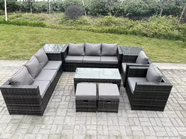 Fimous Outdoor Rattan Garden Furniture Lounge Sofa Set With Oblong Coffee Table