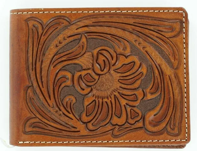 Nocona Tan Leather Floral Tool Bifold Wallet N5490608 (FAST SHIPPING!)
