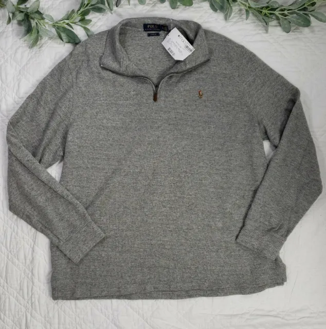 NWT Polo Ralph Lauren Half Zip Gray Sweater Estate Rib Size XL