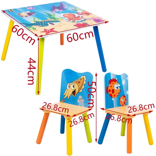 Set Tavolo E 2 Sedie Bambini WOLTU | Legno Con Stampa Animali, Per Disegnare E Giocare