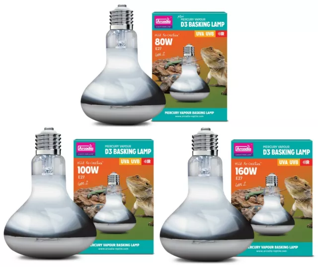 Arcadia D3 UV Mercury Vapour Basking Lamp Reptile Tortoise Table UVB Bulb GEN 2