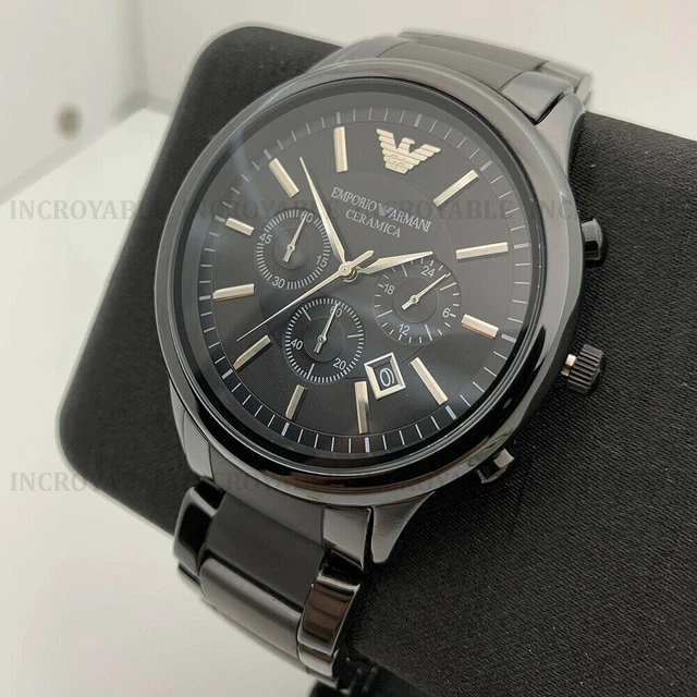 Neuf Emporio Armani AR1452 Cadran noir montre bracelet en céramique pour hommes