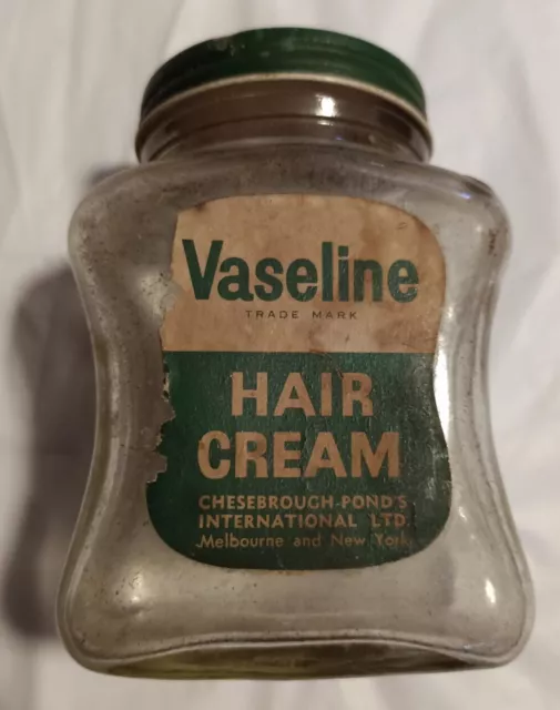 Vintage Vaseline Hair Cream Jar Rare Green Label with Lid Australia