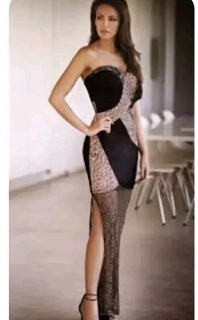 LIPSY BLACK GOLD Lace Sequin Design Maxi Evening Party Dress Size 8 10  21.99 - PicClick UK