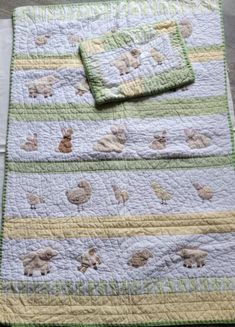Pottery Barn Kids Baby Crib Nursery Quilt Farm Animals With Pillow Cover