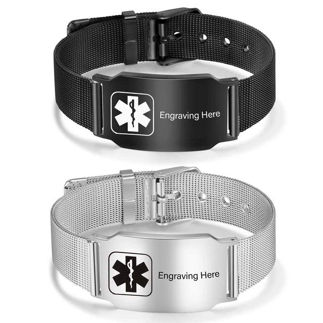 Personalized Men Medical Alert ID Bracelets Emergency DNR Diabetes Blood Thinner