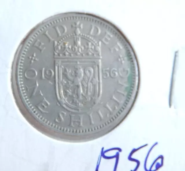 1956 UK One Shilling Coin, Scottish Crest, Uncirculated