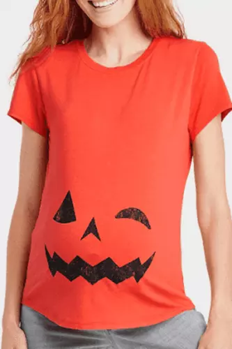 Isabel Maternity Halloween Short Sleeved T-Shirt Orange Pumpkin Multiple Sz